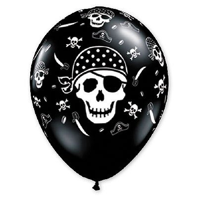 Арт.196 Воздушные шары с гелием  «Пиратский череп» 25 шт, шелкография. QUALATEX, США