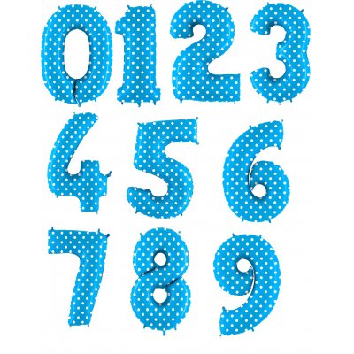 Арт.341 Цифра Фольгированная с гелием «Голубая в горошек»