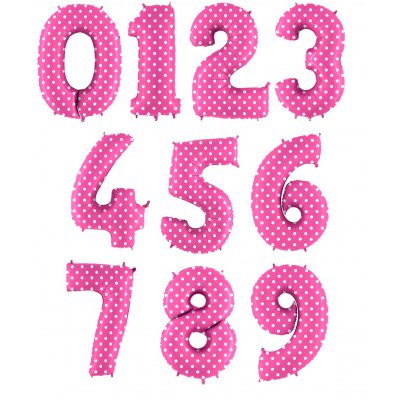 Арт.342 Цифра Фольгированная с гелием «Розовая в горошек»
